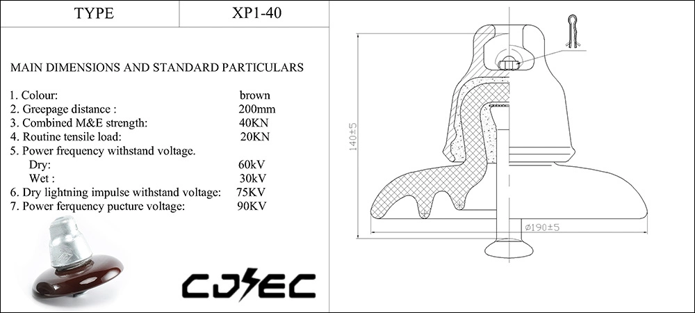 40kn U40b Ball and Socket Type Disc Suspension Porcelain Insulator